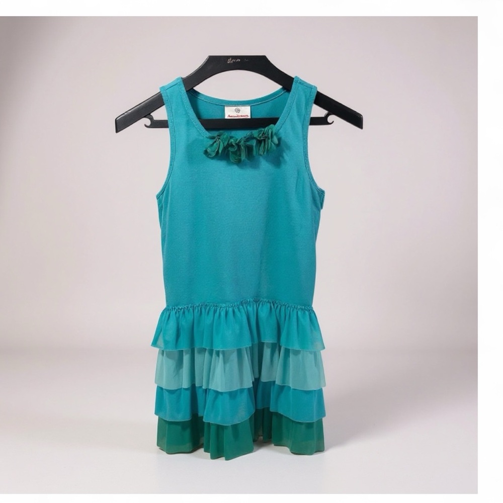 Teal Sleeveless Dress with Ruffle Details